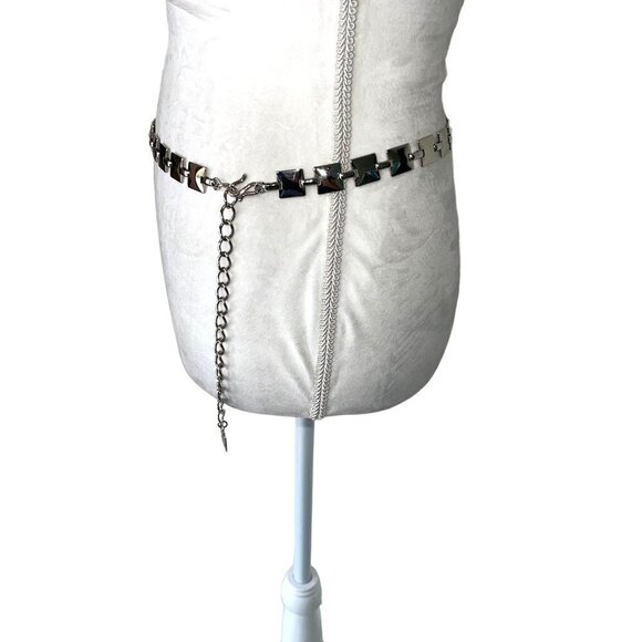 Vintage Womens Belt Silver Size Small Medium Drop Chain Metal Squares Classic main image 4